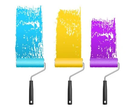 Paint roller brush set with vibrant stroke Stock Illustration