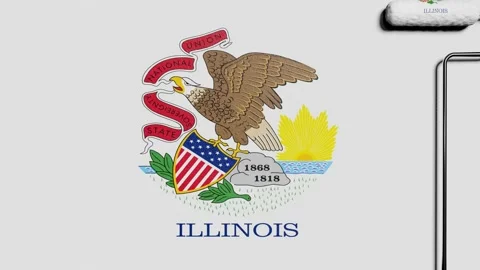 Paint roller with a chrome handle rolls paint flag USA, Illinois Stock Footage 160407217