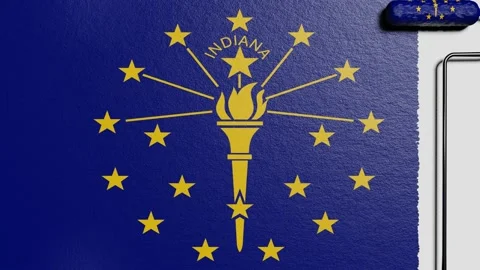 Paint roller with a chrome handle rolls paint flag USA, Indiana Vidéo 160407224