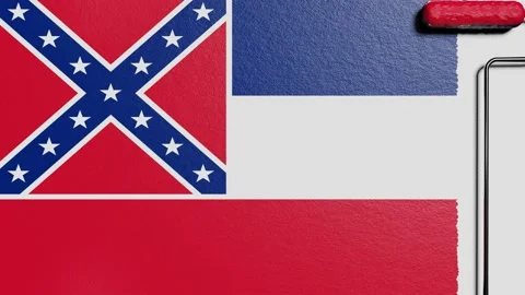 Paint roller with a chrome handle rolls paint flag USA, Mississippi Stock Footage 160407242