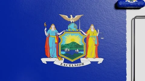 Paint roller with a chrome handle rolls paint flag USA, New York Stock Footage 160407258