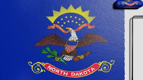 Paint roller with a chrome handle rolls paint flag USA, North Dakota Vidéo 160407262