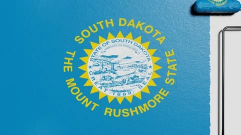 Paint roller with a chrome handle rolls paint flag USA, South Dakota Vidéo 160407273