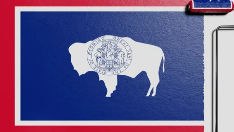 Paint roller with a chrome handle rolls paint flag USA, Wyoming Vidéo 160407288