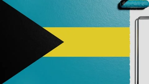 Paint roller with a chrome handle rolls paint flag Bahamas Vidéo 160407355