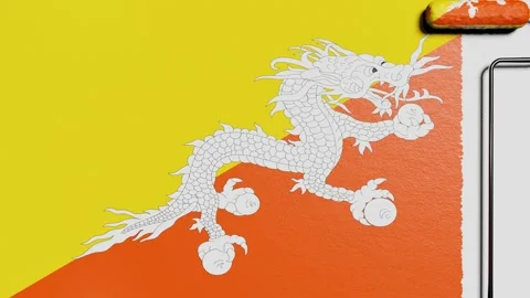 Paint roller with a chrome handle rolls paint flag Bhutan Vidéo 160407372