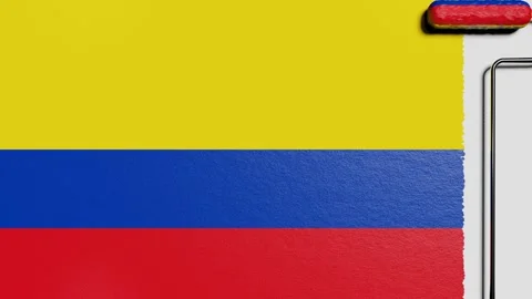 Paint roller with a chrome handle rolls paint flag Colombia Stock Footage 160407409