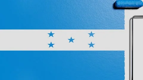 Paint roller with a chrome handle rolls paint flag Honduras Stock Footage 160407481