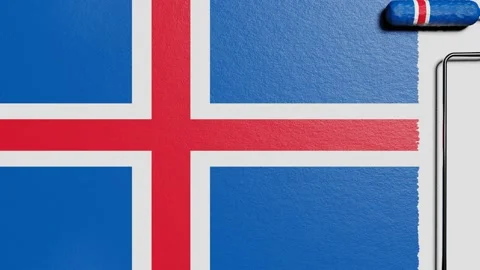 Paint roller with a chrome handle rolls paint flag Iceland Vidéo 160407493
