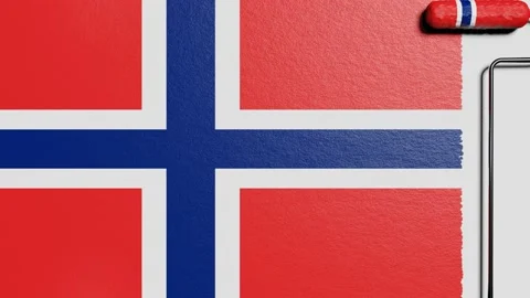 Paint roller with a chrome handle rolls paint flag Norway Vidéo 160407627