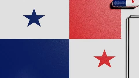 Paint roller with a chrome handle rolls paint flag Panama Vidéo 160407632