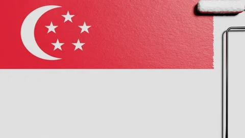 Paint roller with a chrome handle rolls paint flag Singapore Vidéo 160407673