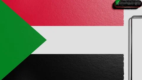 Paint roller with a chrome handle rolls paint flag Sudan Stock Footage 160407690