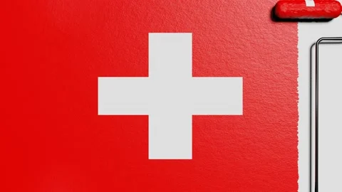 Paint roller with a chrome handle rolls paint flag Switzerland Video stock 160407695