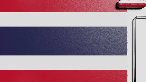 Paint roller with a chrome handle rolls paint flag Thailand Stock Footage 160407700