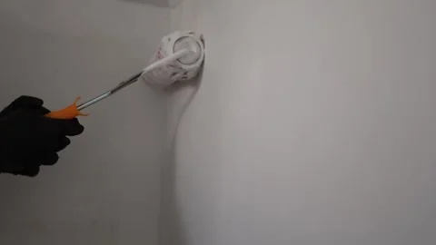 Paint roller covering wall white Stock Footage 335040927
