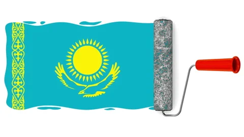 A paint roller is drawing the flag of Kazakhstan Stock Footage 154457501
