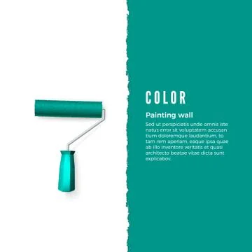 Paint roller with green paint and space for text or other design on vertical  Stock Illustration