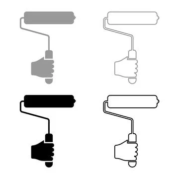 Paint roller in hand use tool arm set icon grey black color vector illustrati Stock Illustration