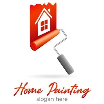 Paint roller with house - painter logo design Stock Illustration