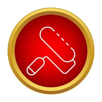 Paint roller icon inside red round button Stock Illustration