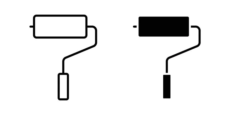 Paint roller icon linear versions pack on white background Illustration