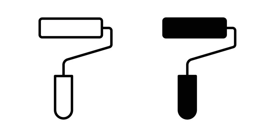 Paint roller icon solid, line, and editable vector set. Ilustración de archivo