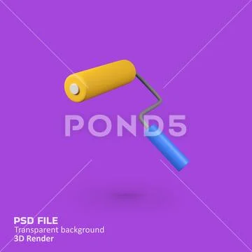 Paint roller isolated 3d render icon illustration Plantilla PSD