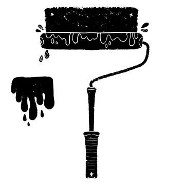 Paint roller. Items for repair. Graphics, linocut, texture. Vector black elem 库存插图