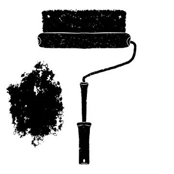 Paint roller. Items for repair. Graphics, linocut, texture. Vector black elem 库存插图