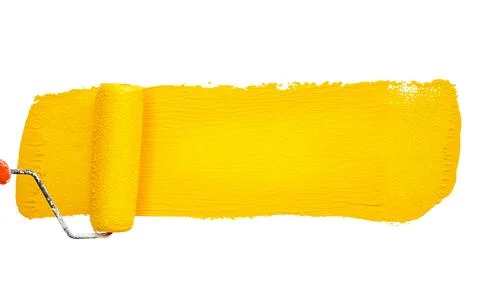 Paint roller leaves yellow mark isolated Stock Photos
