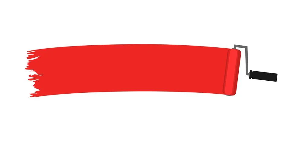 Paint roller with long painted marking colored red. Vector illustration Stock Illustration