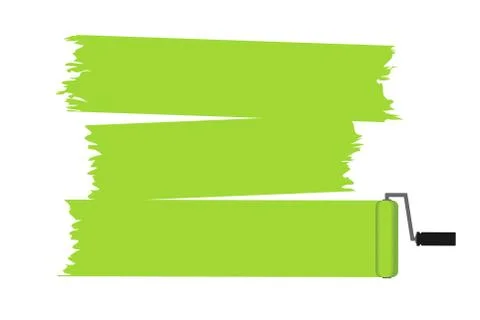 Paint roller with long painted marking colored green. Vector illustration Stock Illustration