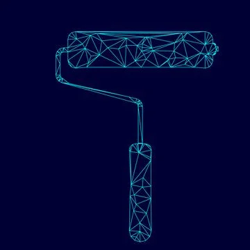 Paint roller low poly triangulation triangulated polygonal electric cyan blue Illustration