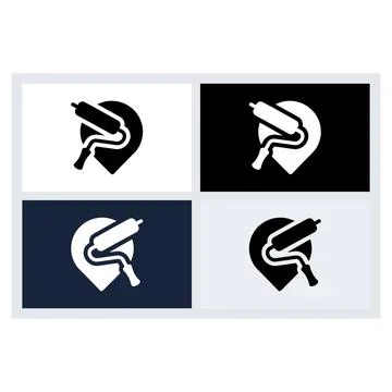 Paint Roller Map Pin Logo Icon Set Stock Illustration