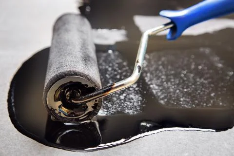 Paint roller in the mastic Stock Photos