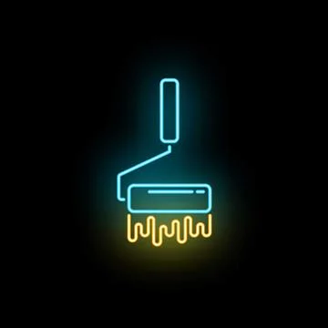 Paint roller neon glowing icon for home renovation Stock Illustration