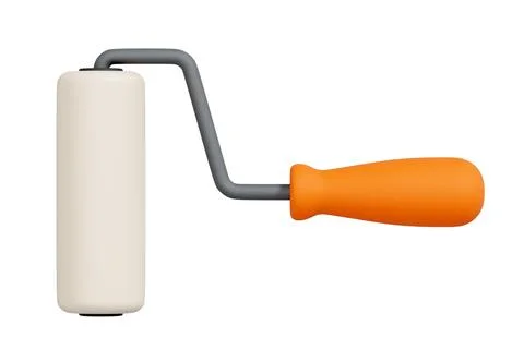 Paint roller with orange handle, side view, isolated on white background Stock Illustration