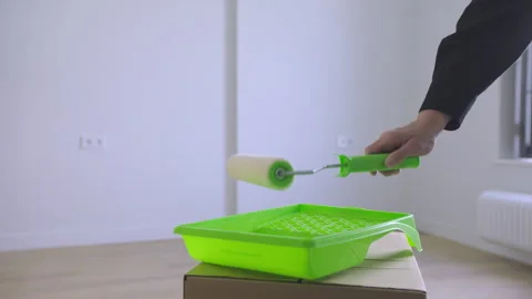 Paint Roller Organized in New Home in 4K Stock Footage 313348098