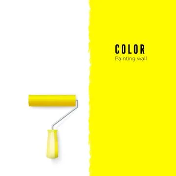 Paint roller with paint and space for text or other design on vertical wall.  Stock Illustration
