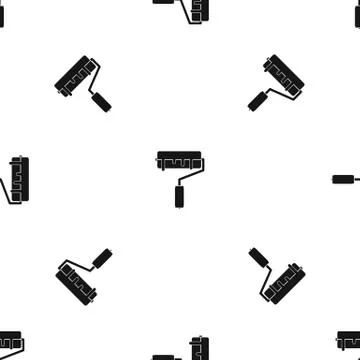 Paint roller with paint pattern seamless black Stock Illustration