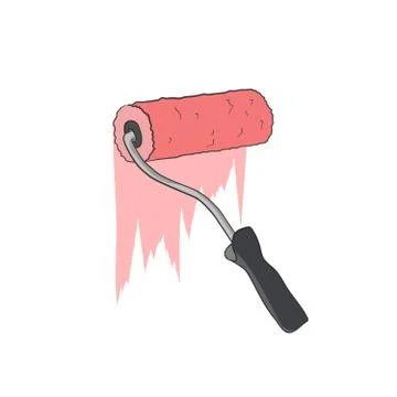 Paint roller red emulsion. Wall decoration. Painting equipment. Vector graphi Stock Illustration
