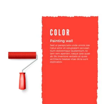 Paint roller with red paint and space for text or other design on vertical wa Stock Illustration