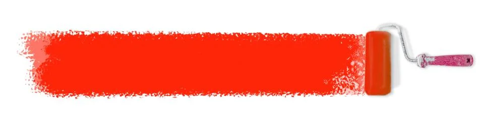 Paint roller with red paint stroke isolated on white background - Stock Illustration
