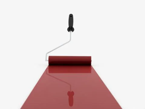 Paint roller red on white background Stock Illustration
