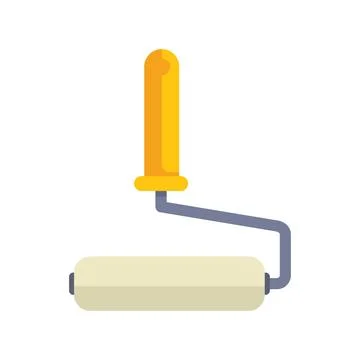 Paint roller spreading fresh coating with yellow handle Stock Illustration