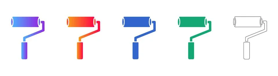 Paint Roller Tool Icon Set Stock Illustration