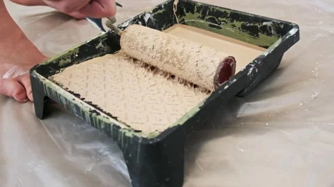Paint Roller in Tray Slow Motion Stock Footage 286432135