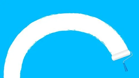 Paint roller white on blue wall background and copy space text advertising ba 스톡 일러스트