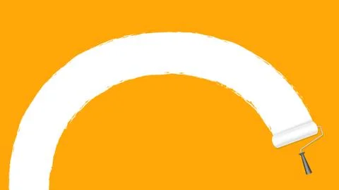 Paint roller white on orange wall background and copy space text advertising  Ilustración de archivo